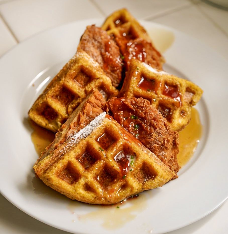 The "chicken" and waffles at The Wild Chive brunch. Photo by Soozee Nguyen.