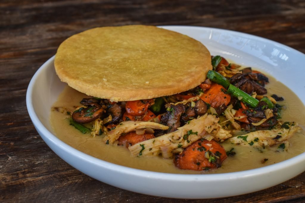 The deconstructed chicken pot pie from Noble Bird Rotisserie. Photo by Brian Addison.