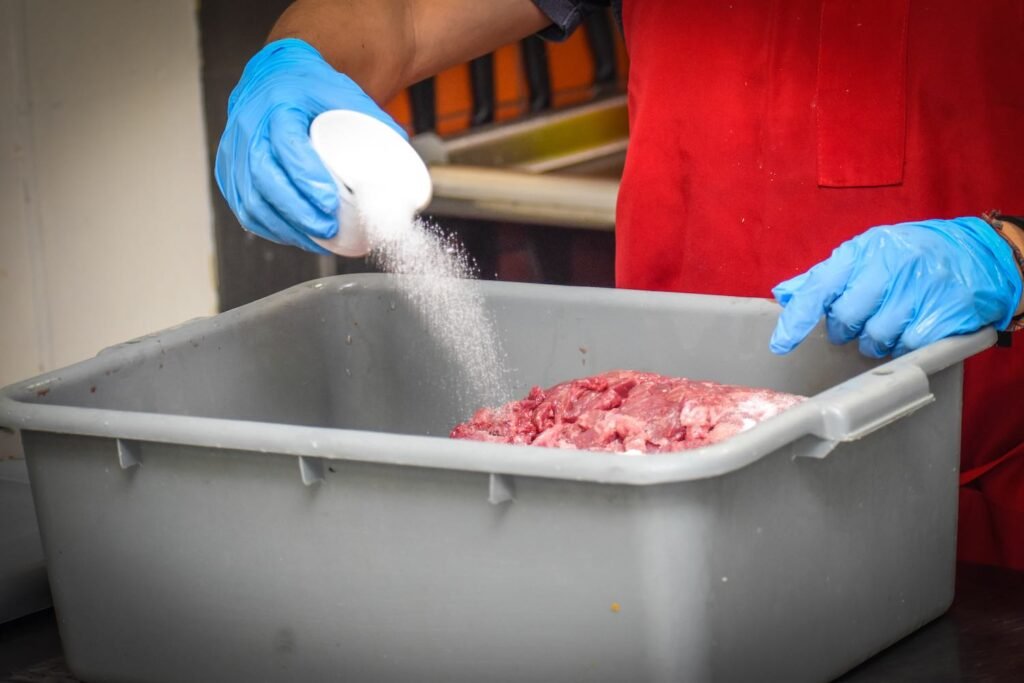 Meat is hand-seasoned daily at Adalberto's. Photo by Brian Addison.